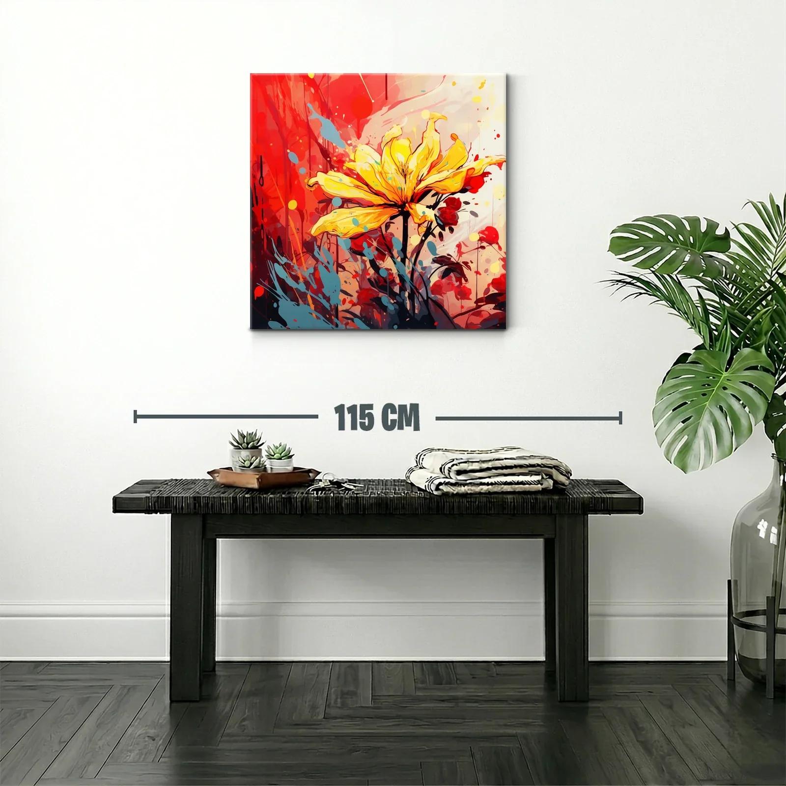 Flor amarilla vibrante con fondo rojo y azul moderno — miniatura 2