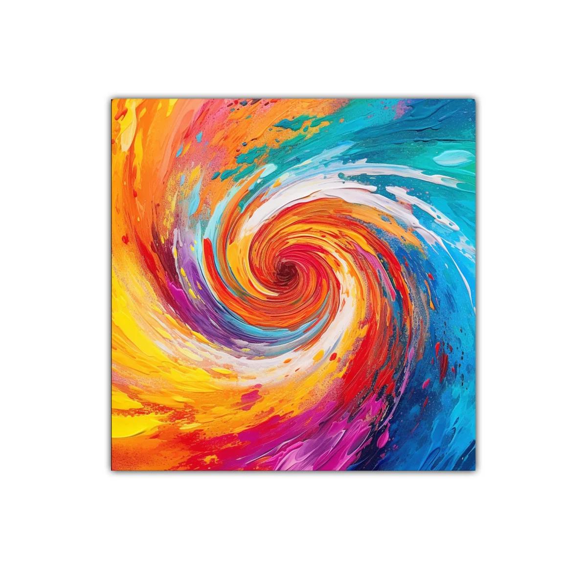 Cuadro abstracto espiral en vibrantes tonos cálidos y fríos