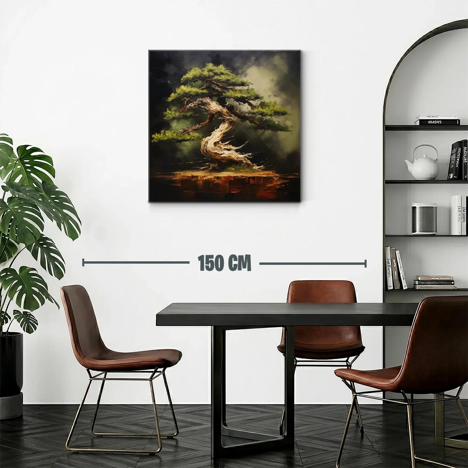 Elegante cuadro de árbol bonsái en tonos tierra y verdes — miniatura 2