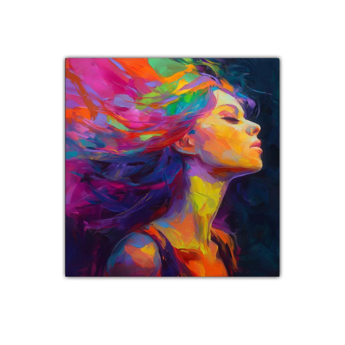 Retrato vibrante con explosión de color y movimiento