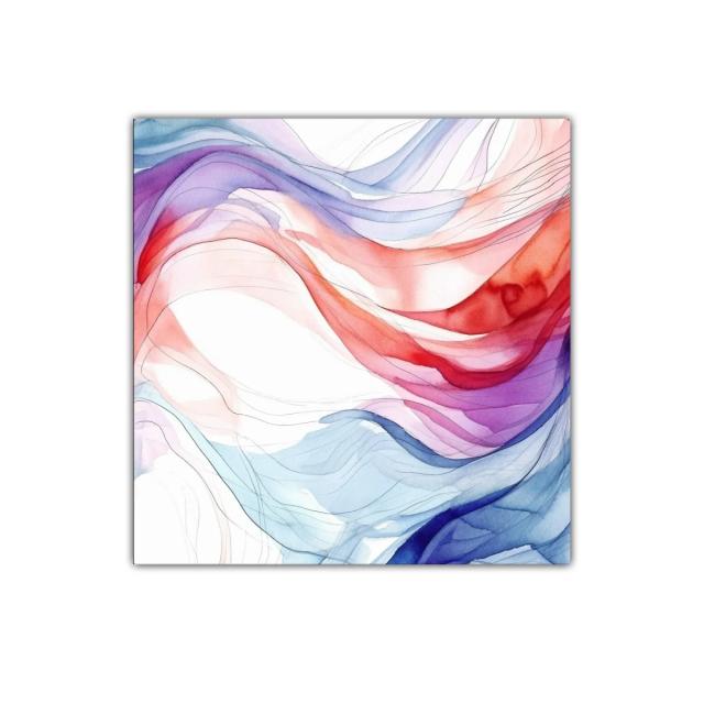 Cuadro abstracto con ondulaciones en rojo y azul suave