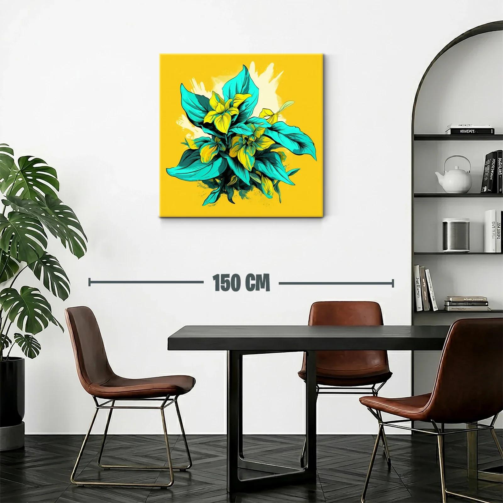 Composición Vibrante con Flores y Hojas en Amarillo y Turquesa — miniatura 2