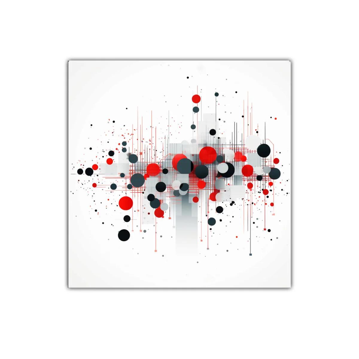 Cuadro Abstracto con Esferas Rojas y Negras en Composición Moderna — imagen principal