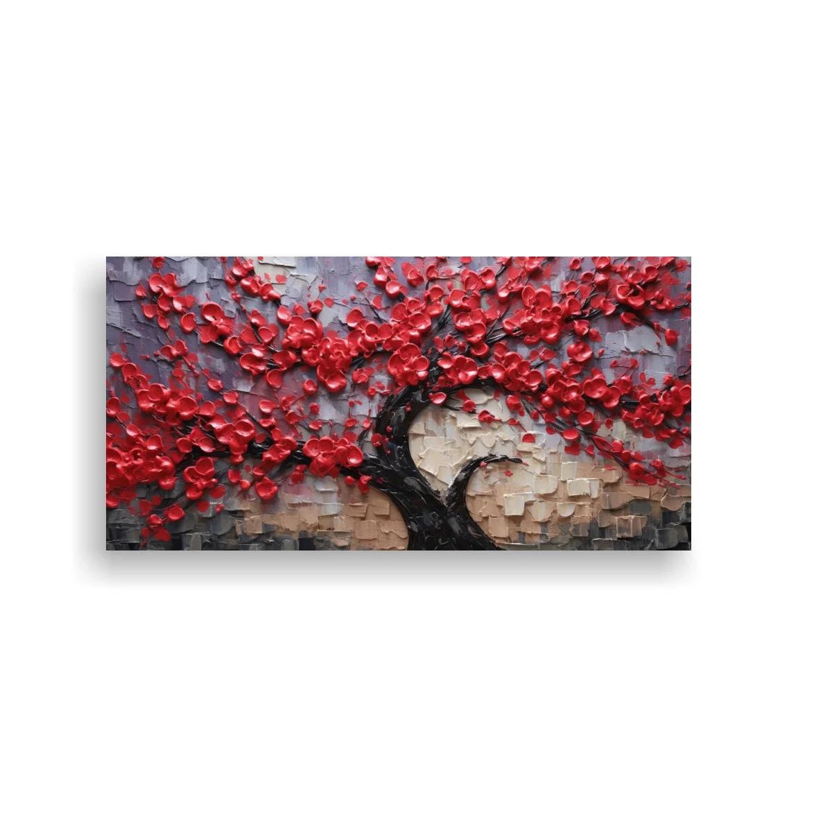 Cuadro árbol rojo con relieve texturizado — imagen principal
