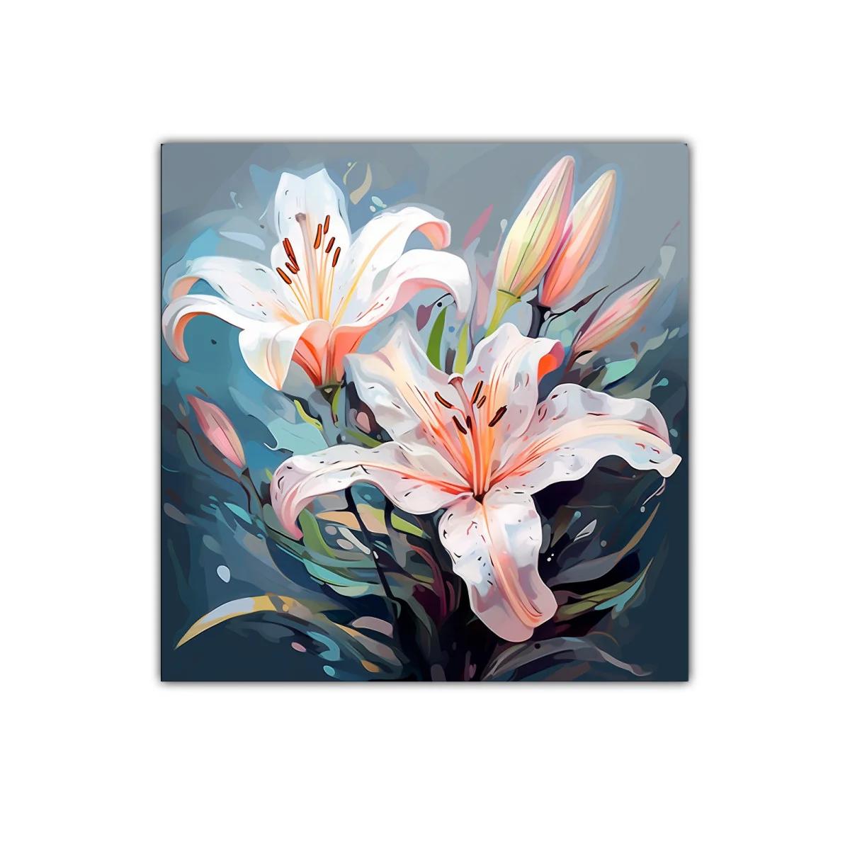Cuadro decorativo con delicadas flores de lirio blanco y tonos suaves