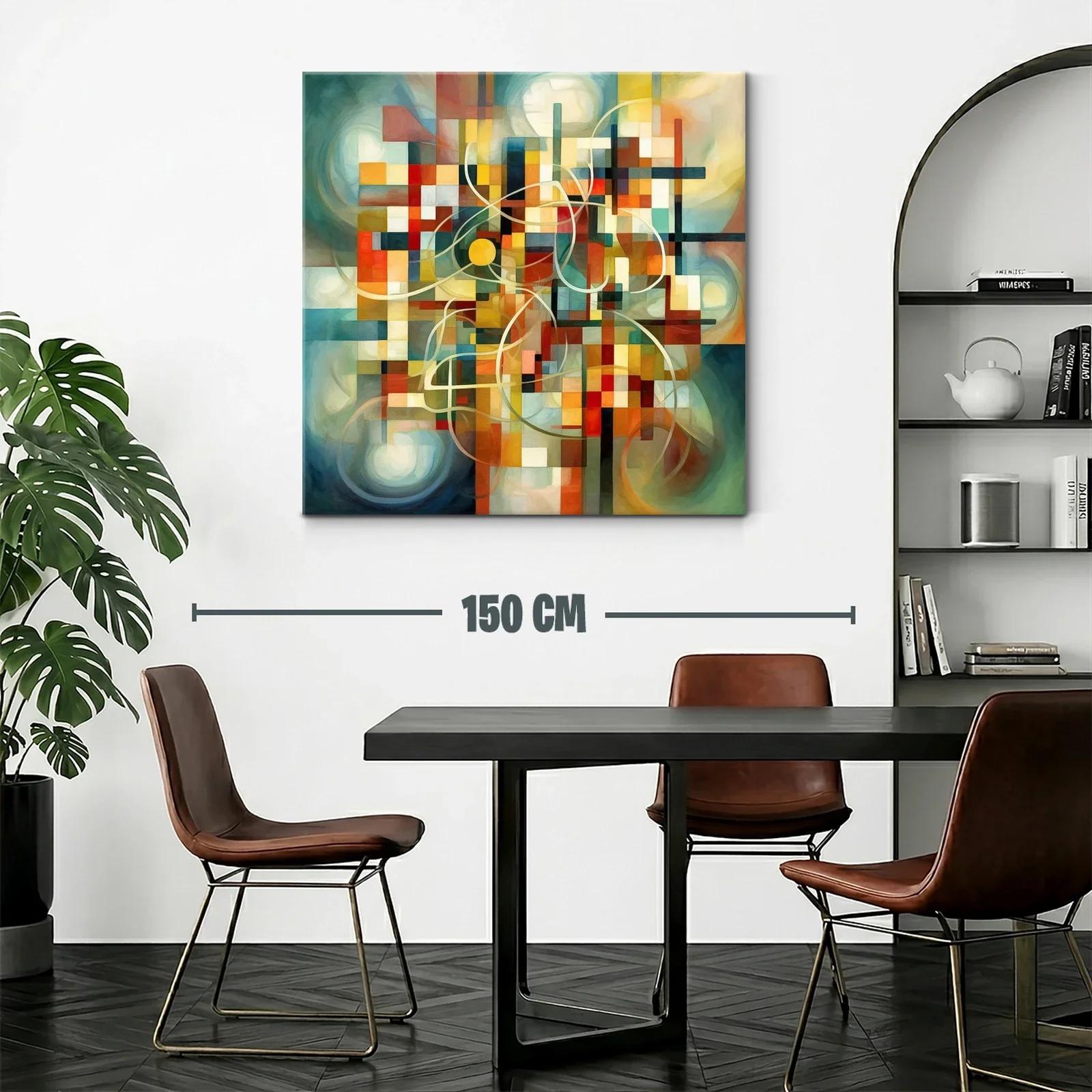 Cuadro abstracto con composición geométrica y trazos orgánicos — miniatura 2