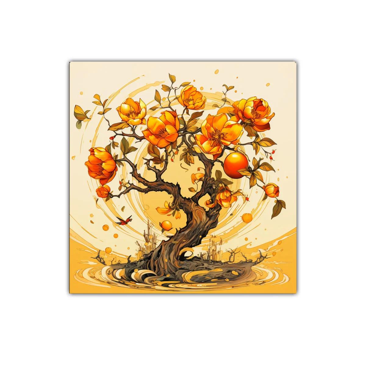 Árbol con flores y frutos en tonos cálidos y vibrantes — imagen principal