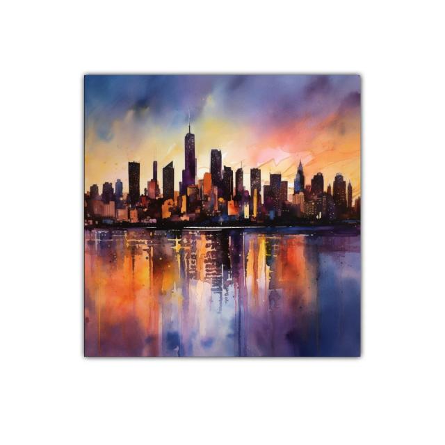 Atardecer urbano con reflejos vibrantes en la ciudad