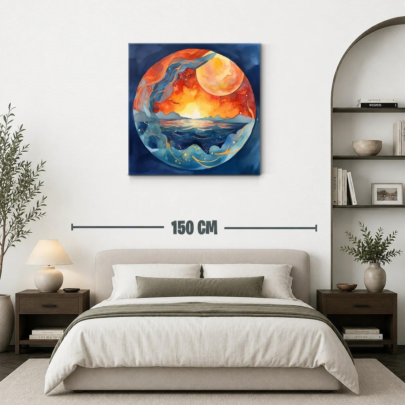 Atardecer celestial con mar y luna gigante vibrante — miniatura 3