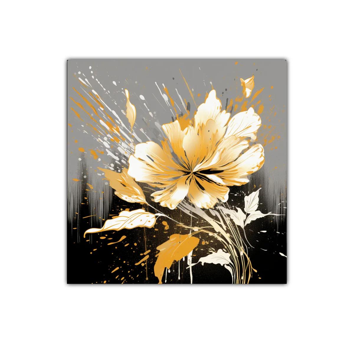 Cuadro decorativo con flor dorada y fondo gris oscuro — imagen principal