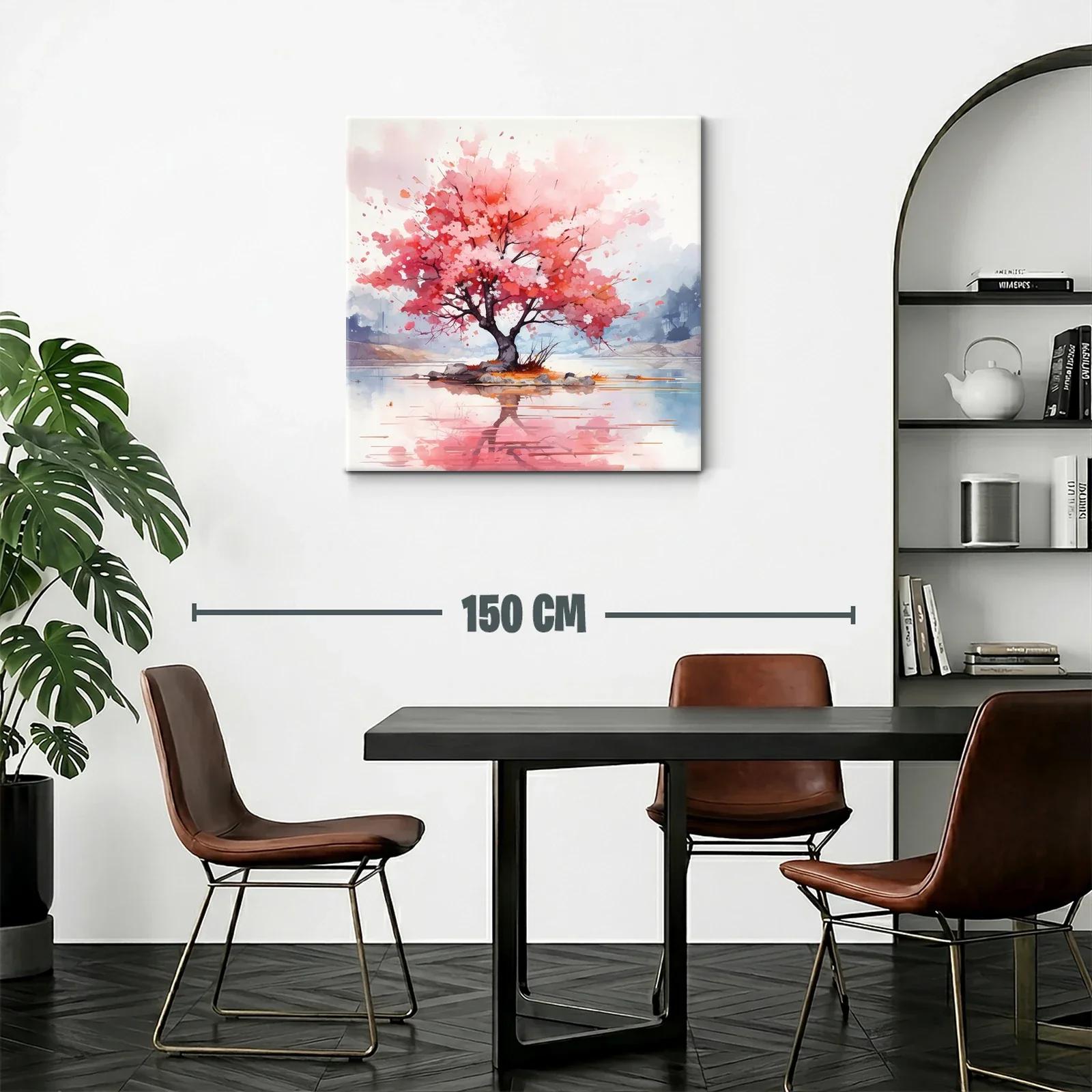 Árbol en flor rosa con reflejo en agua tranquila — miniatura 2