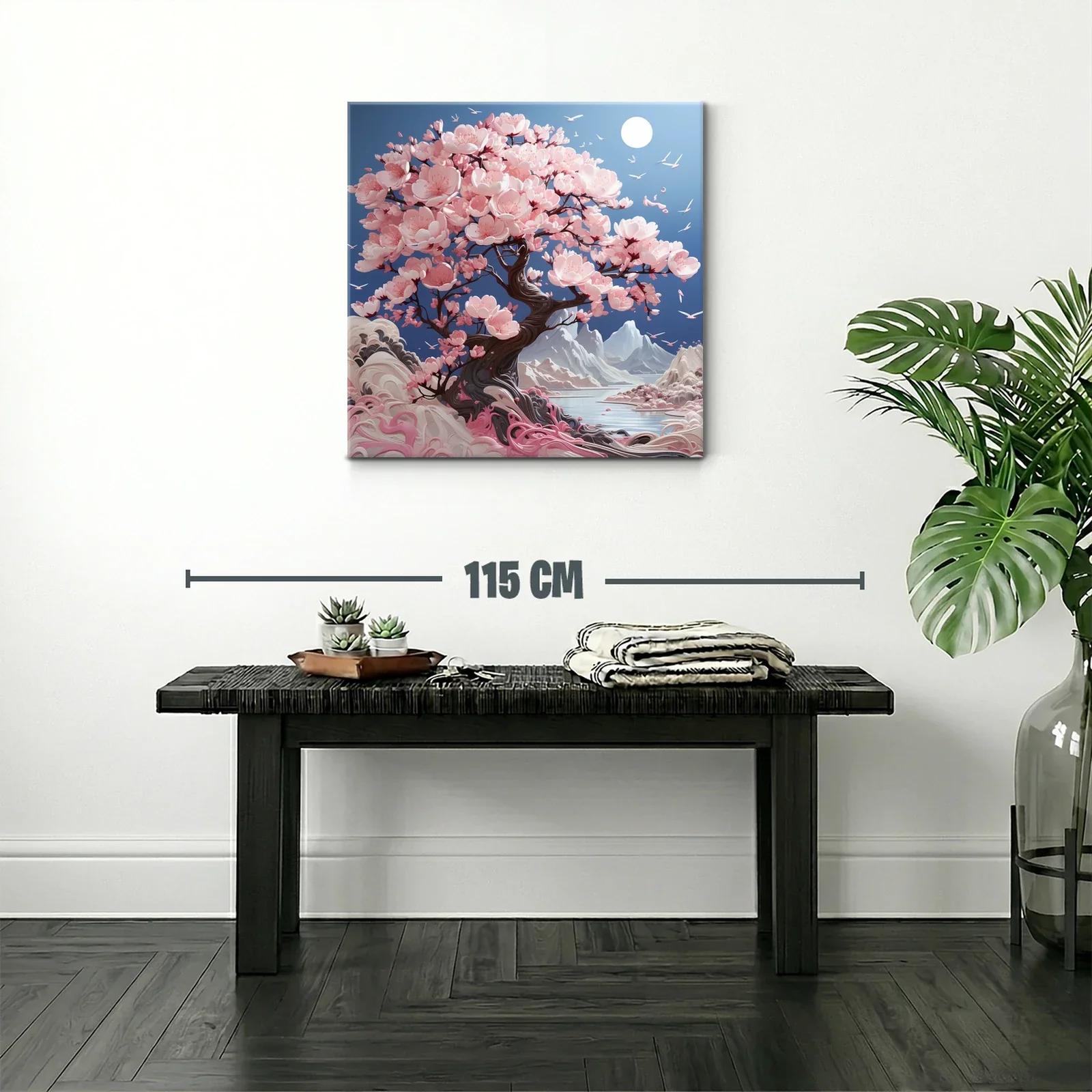 Árbol de flores rosas en paisaje sereno de montaña — miniatura 2
