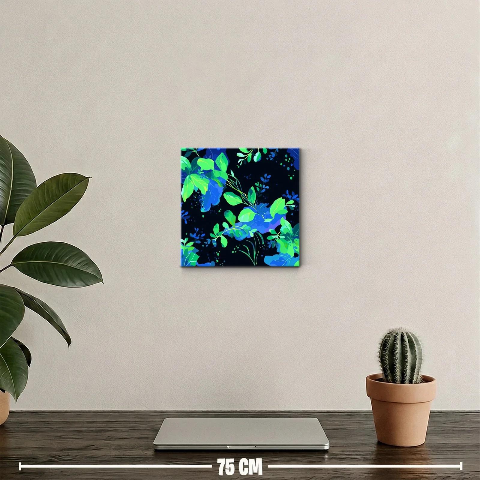 Cuadro decorativo con hojas vibrantes en tonos verdes y azules — miniatura 2