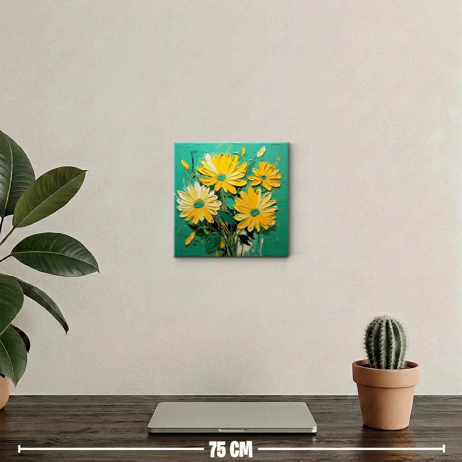 Vibrantes flores amarillas sobre fondo turquesa intenso — miniatura 2
