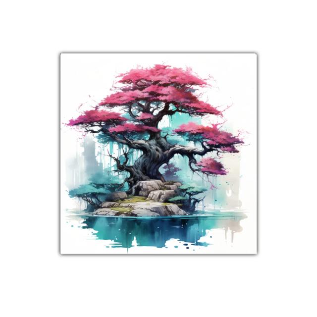 Árbol de sakura sobre isla en oasis sereno y místico