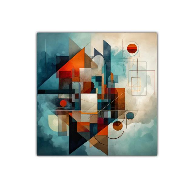 Composición geométrica abstracta en tonos cálidos y fríos