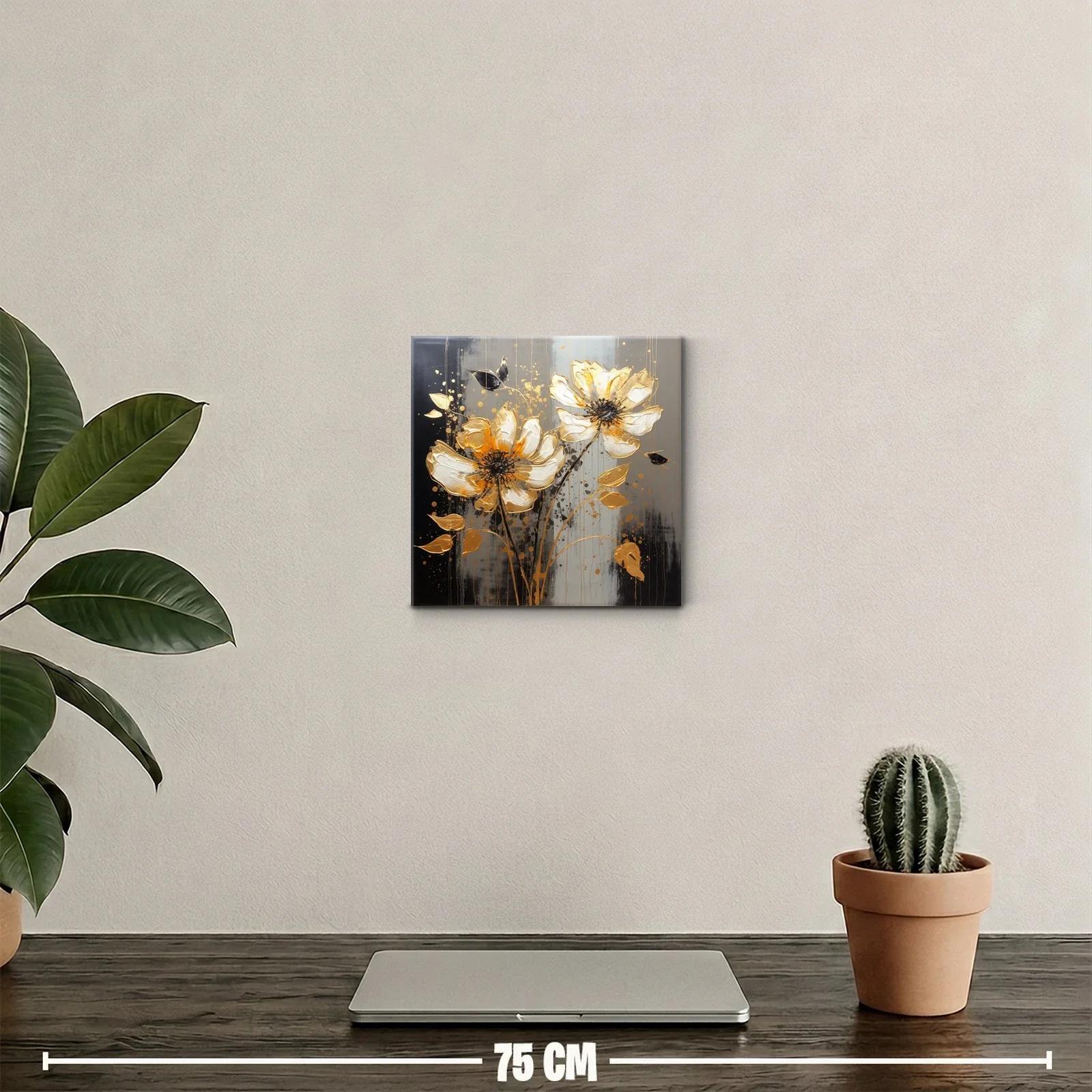 Cuadro floral elegante con tonos dorados y grises — miniatura 2