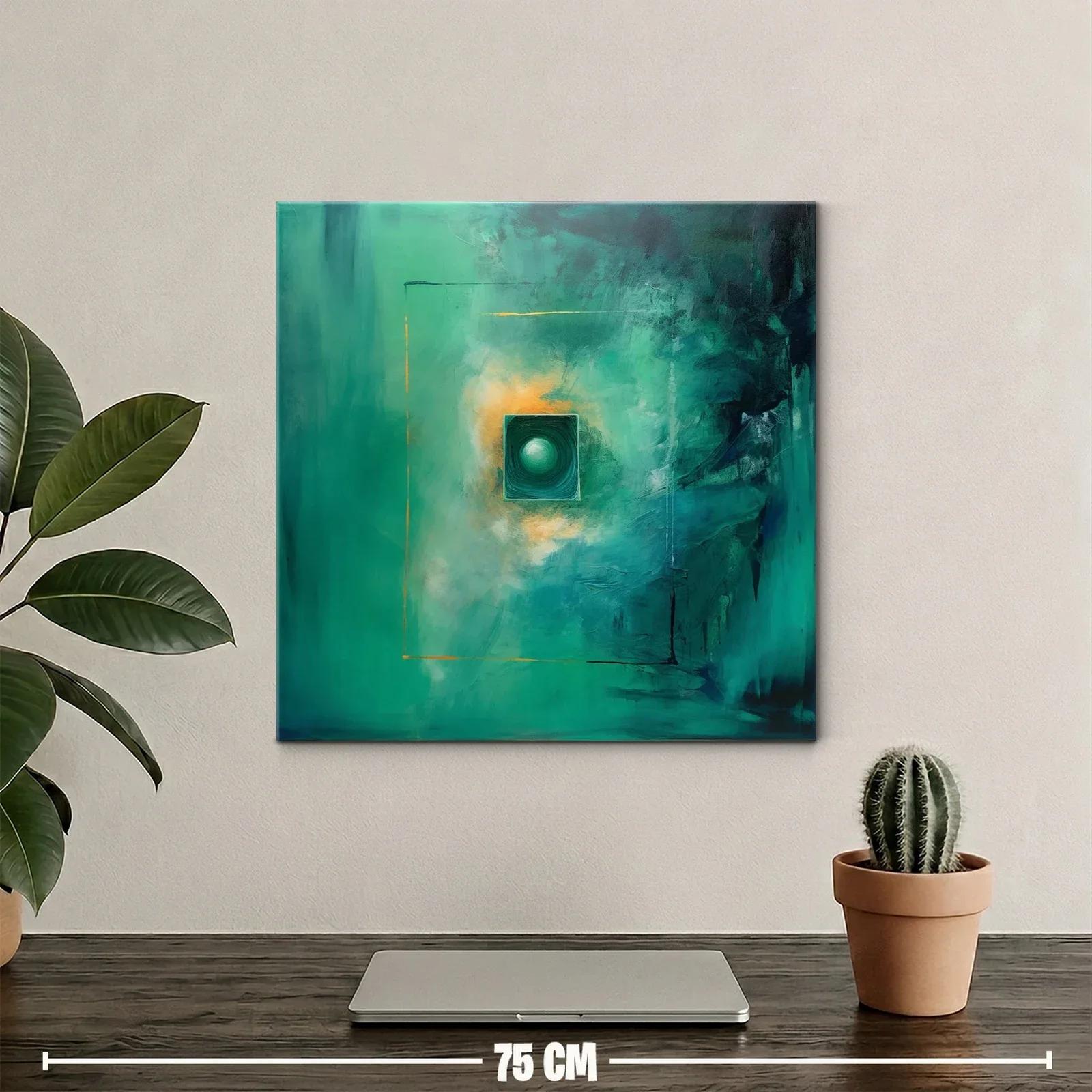 Cuadro abstracto con tonos verdes y destellos dorados — miniatura 2