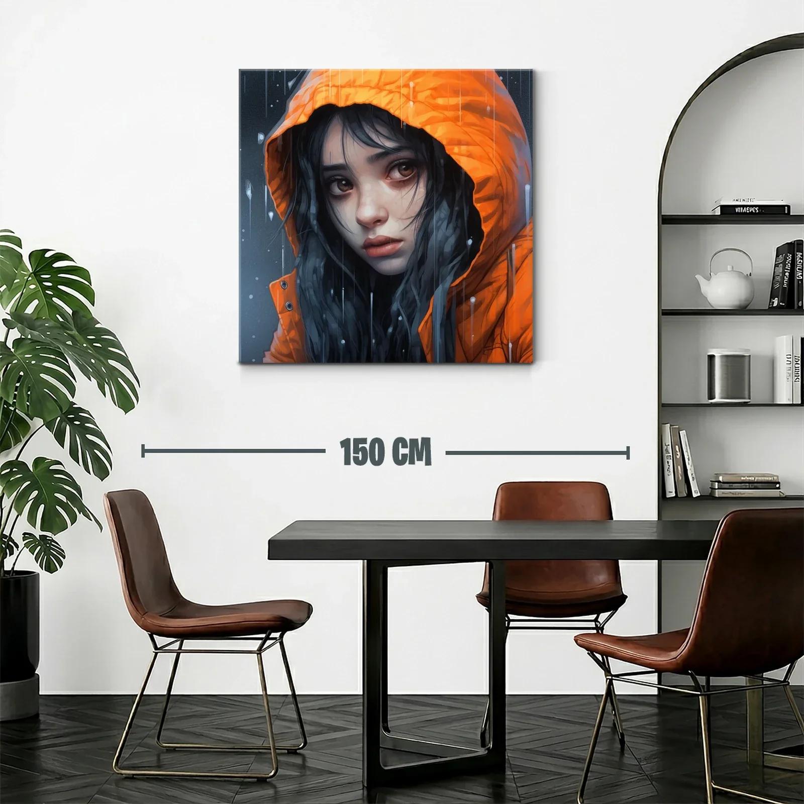 Retrato melancólico con capucha naranja bajo la lluvia — miniatura 2