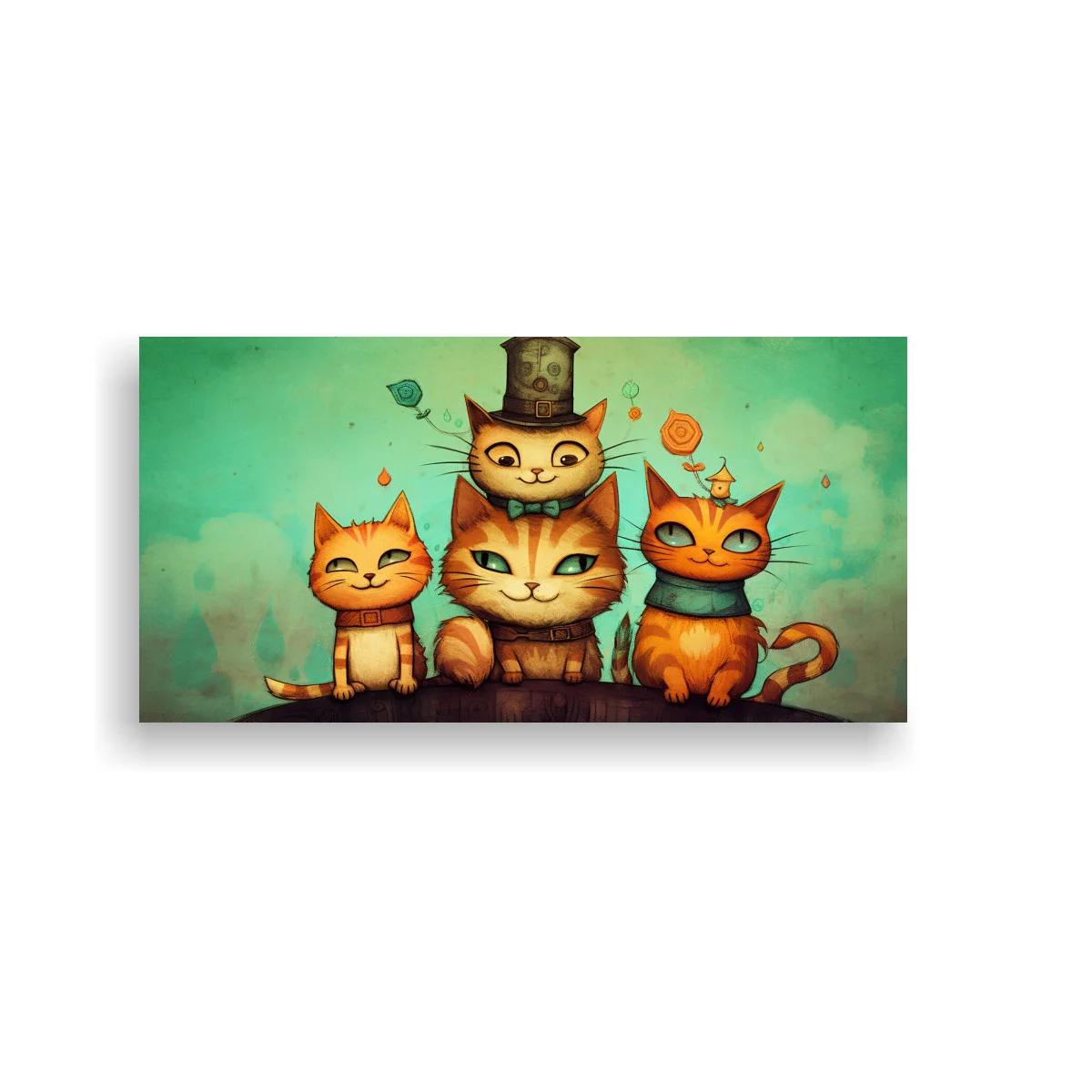 Cuadro tres gatos naranjas con sombrero de copa — imagen principal