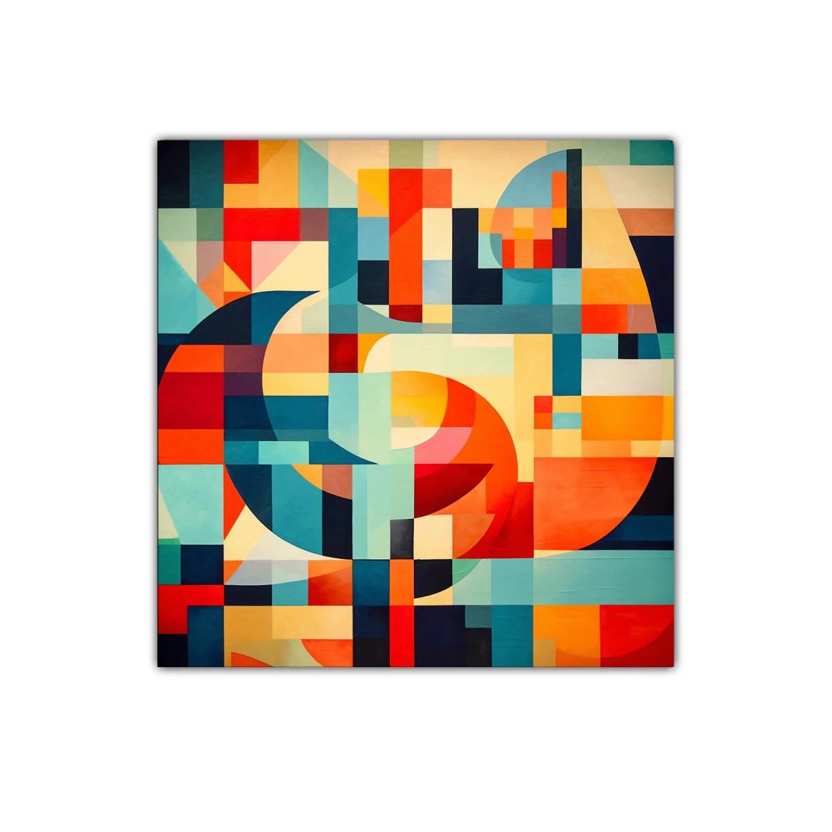 Composición abstracta geométrica con colores cálidos y fríos