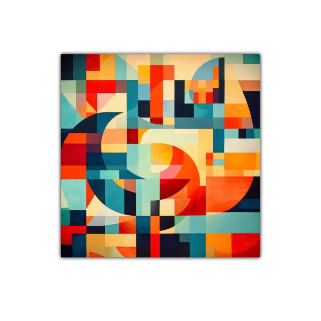 Composición abstracta geométrica con colores cálidos y fríos