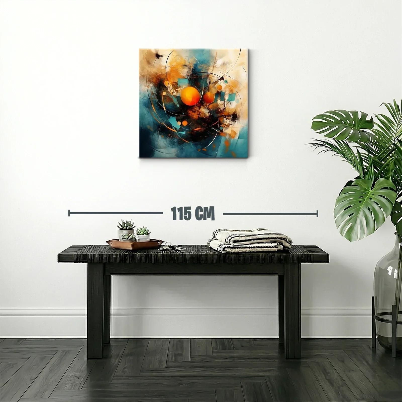 Cuadro abstracto con esferas naranjas y tonos azules — miniatura 2