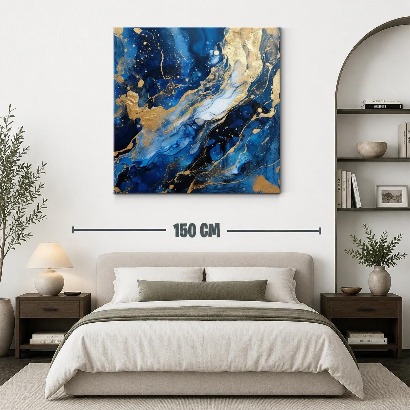 Cuadro abstracto en tonos azules con detalles dorados — miniatura 3