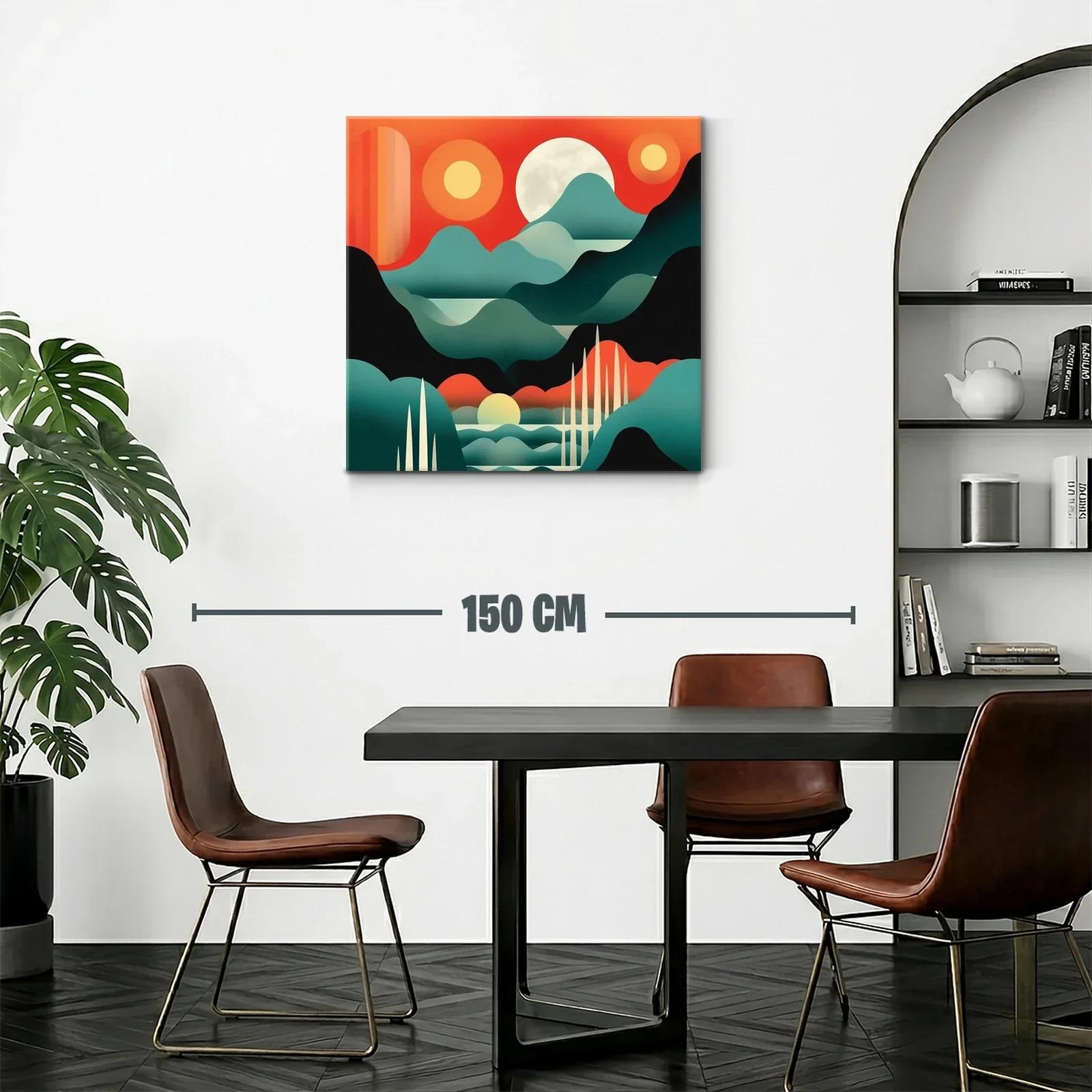 Cuadro moderno con paisaje abstracto y sol brillante — miniatura 2