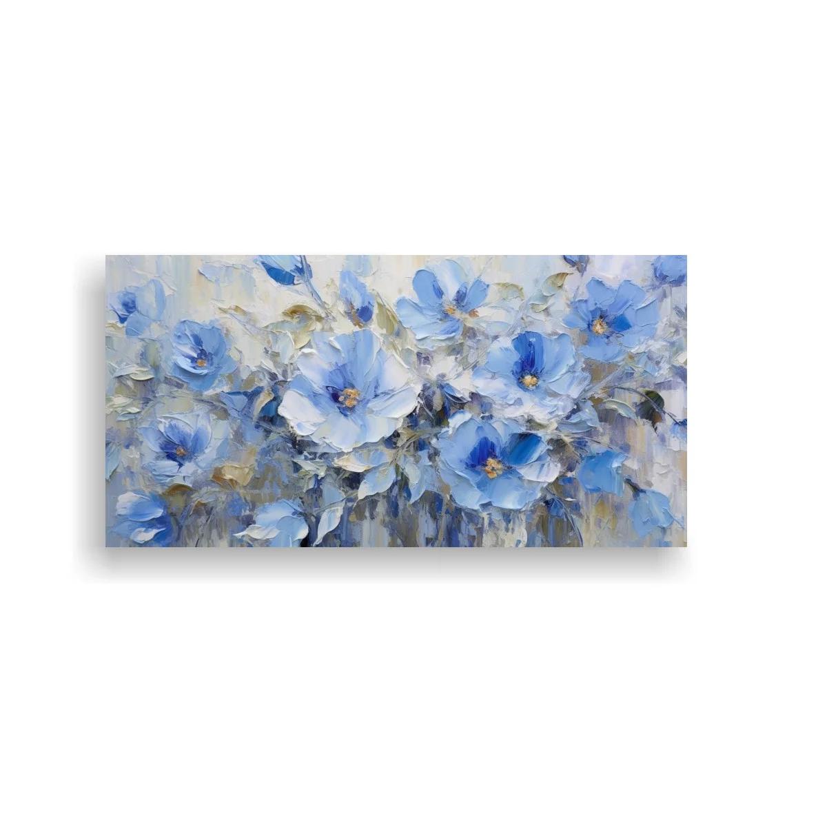 Cuadro flores azules en ramillete horizontal