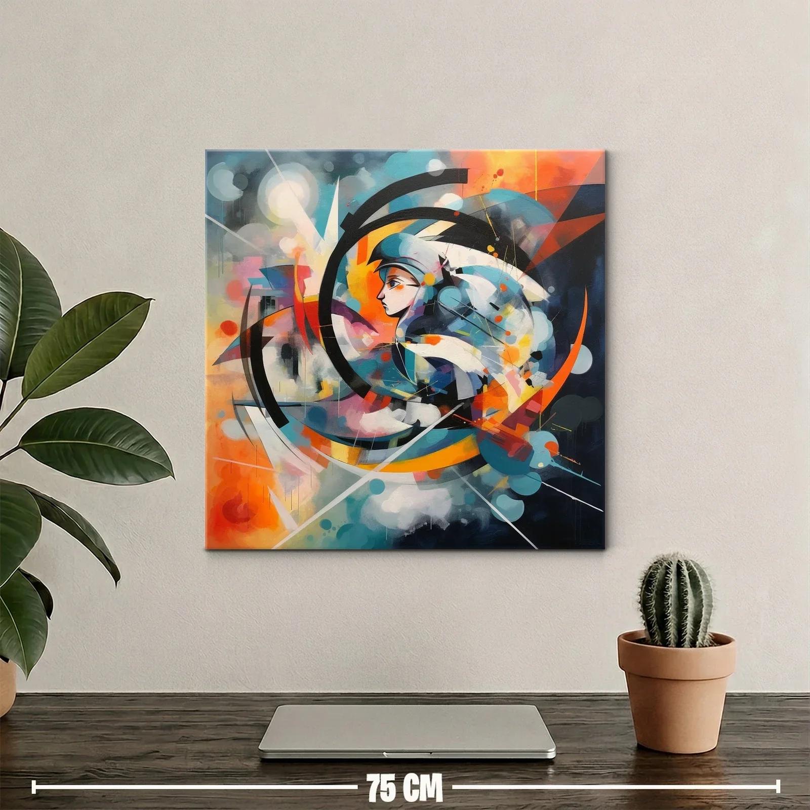 Cuadro abstracto con perfil femenino y formas dinámicas — miniatura 2