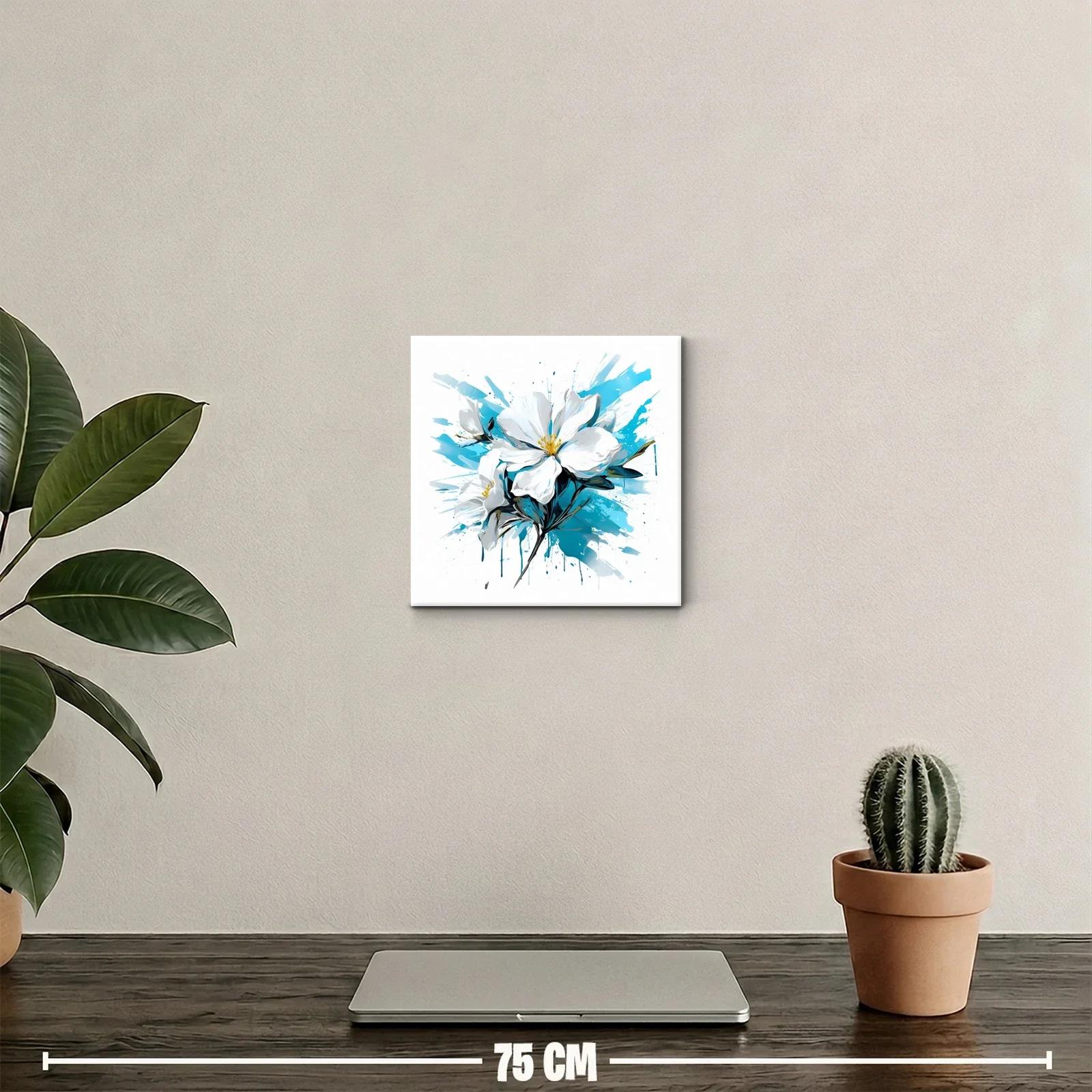 Cuadro con flores blancas y fondo azul vibrante — miniatura 2