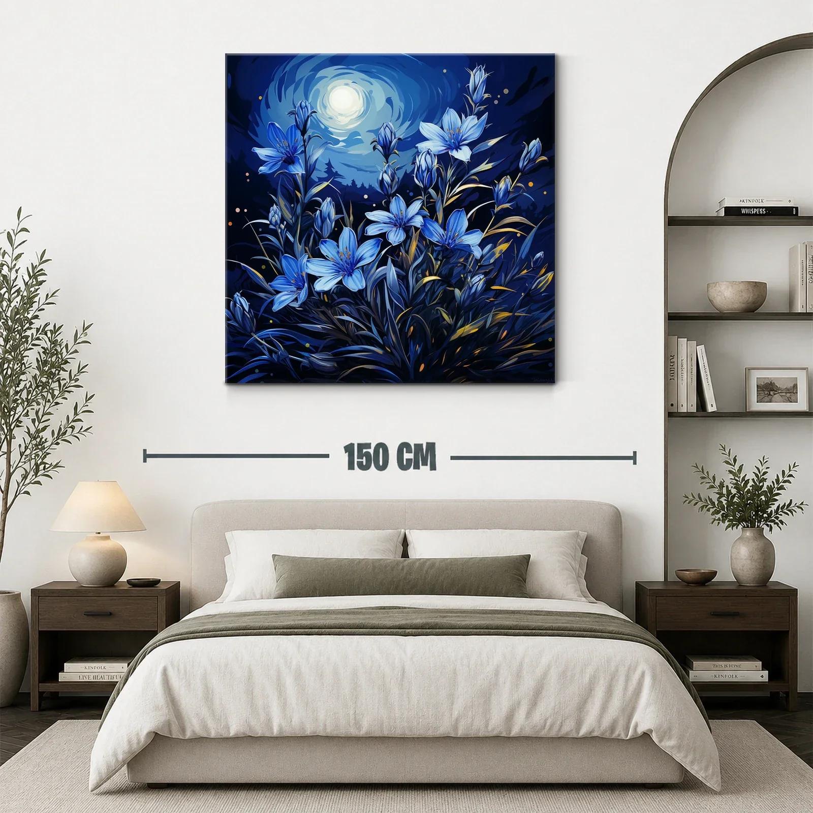 Ramo de flores azules bajo la luna brillante — miniatura 3