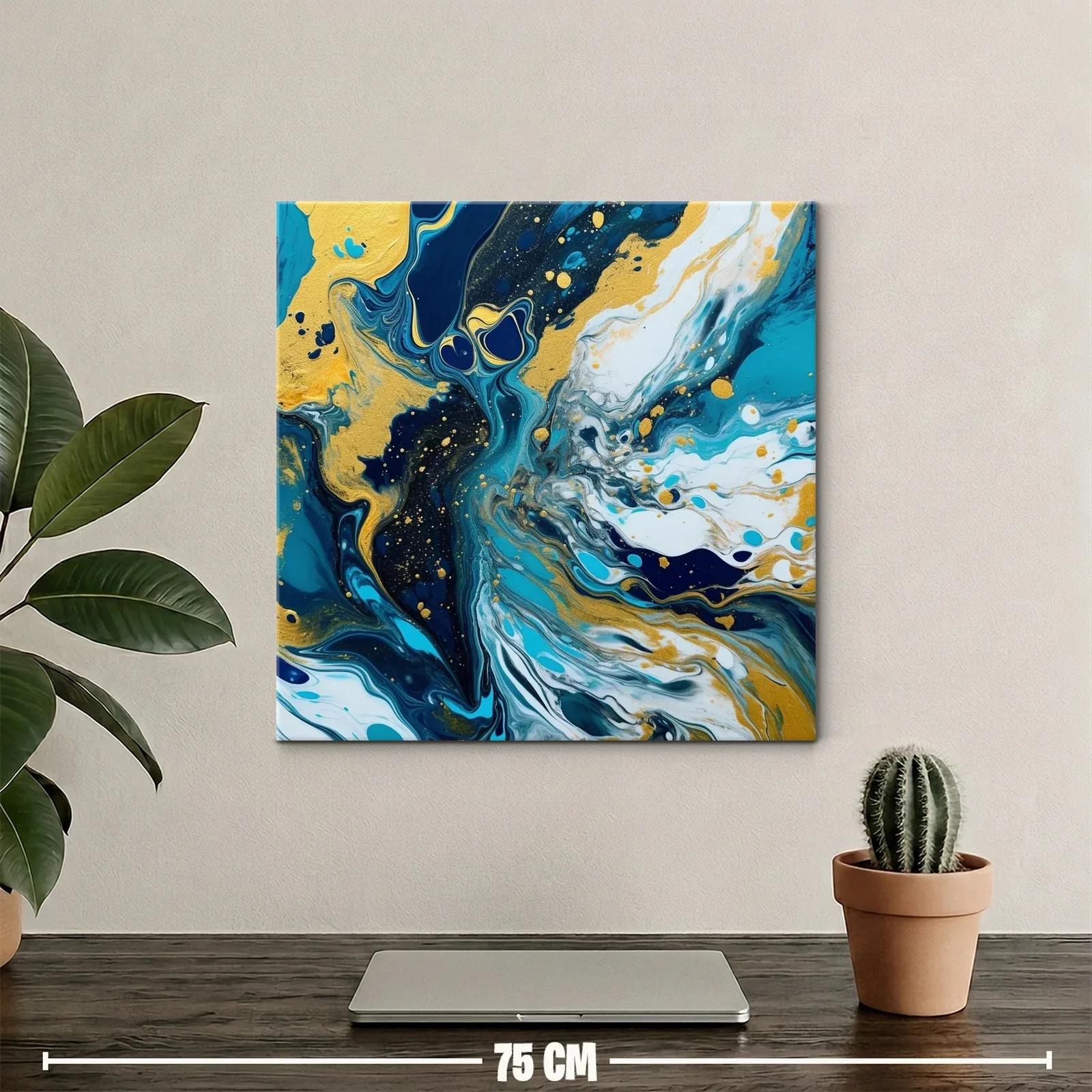 Cuadro abstracto con tonos dorados y azul profundo — miniatura 2