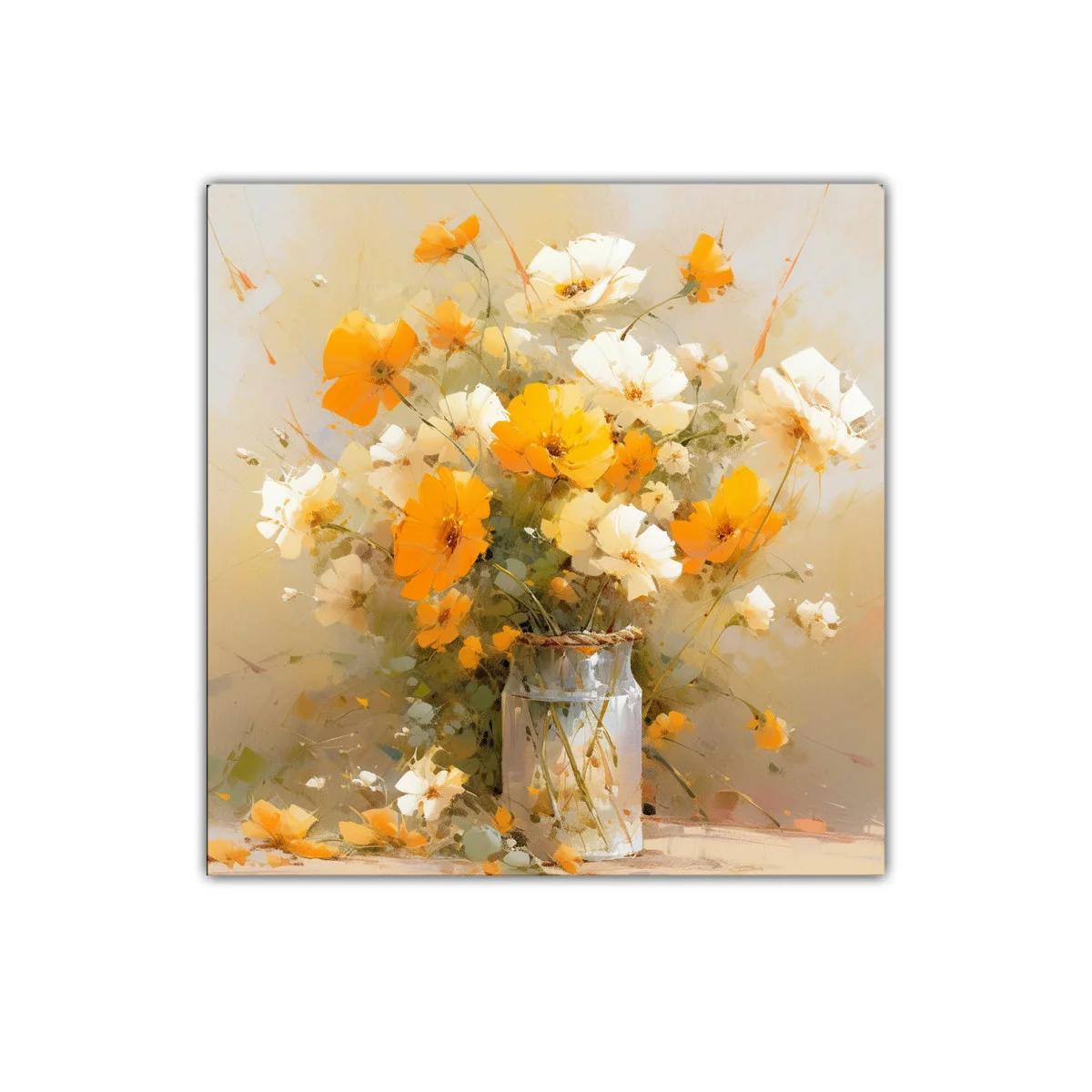 Cuadro decorativo flores blancas y amarillas suaves