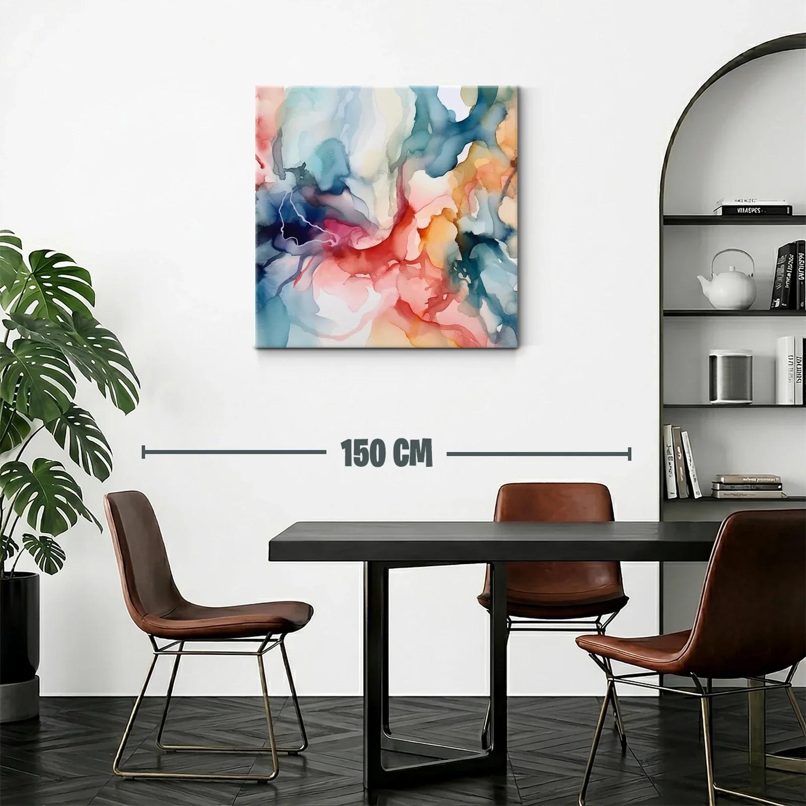Cuadro abstracto con tonos cálidos y fríos entrelazados — miniatura 2