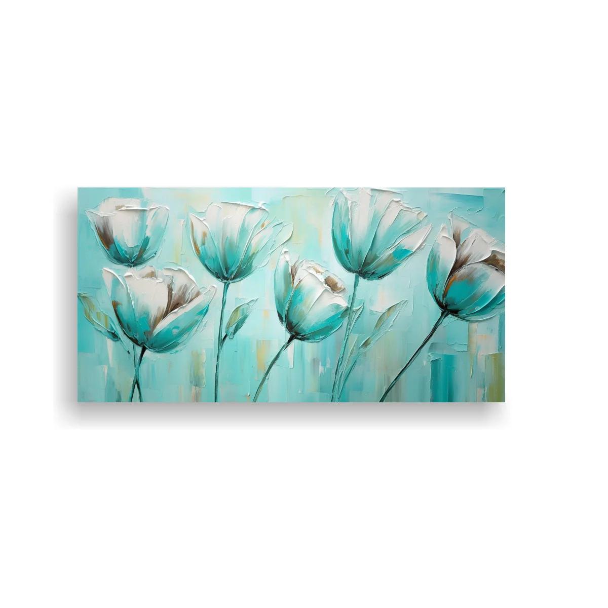 Cuadro tulipanes blancos con fondo pictórico abstracto