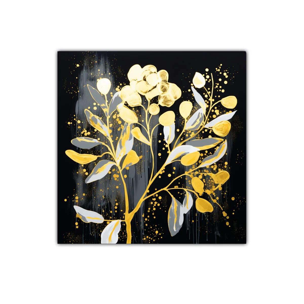 Cuadro decorativo de ramas doradas sobre fondo oscuro — imagen principal