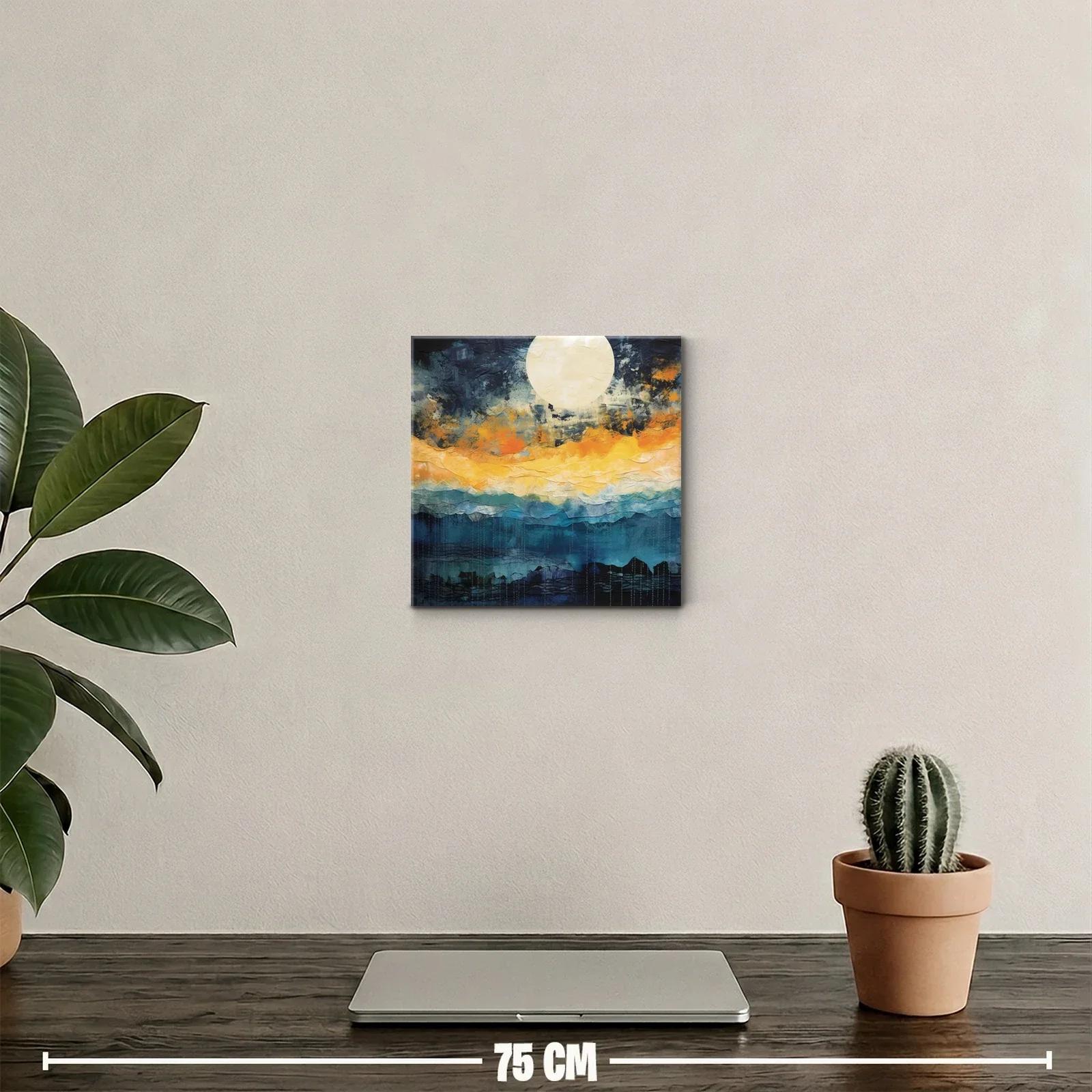 Cuadro abstracto con luna y tonos cálidos y fríos — miniatura 2