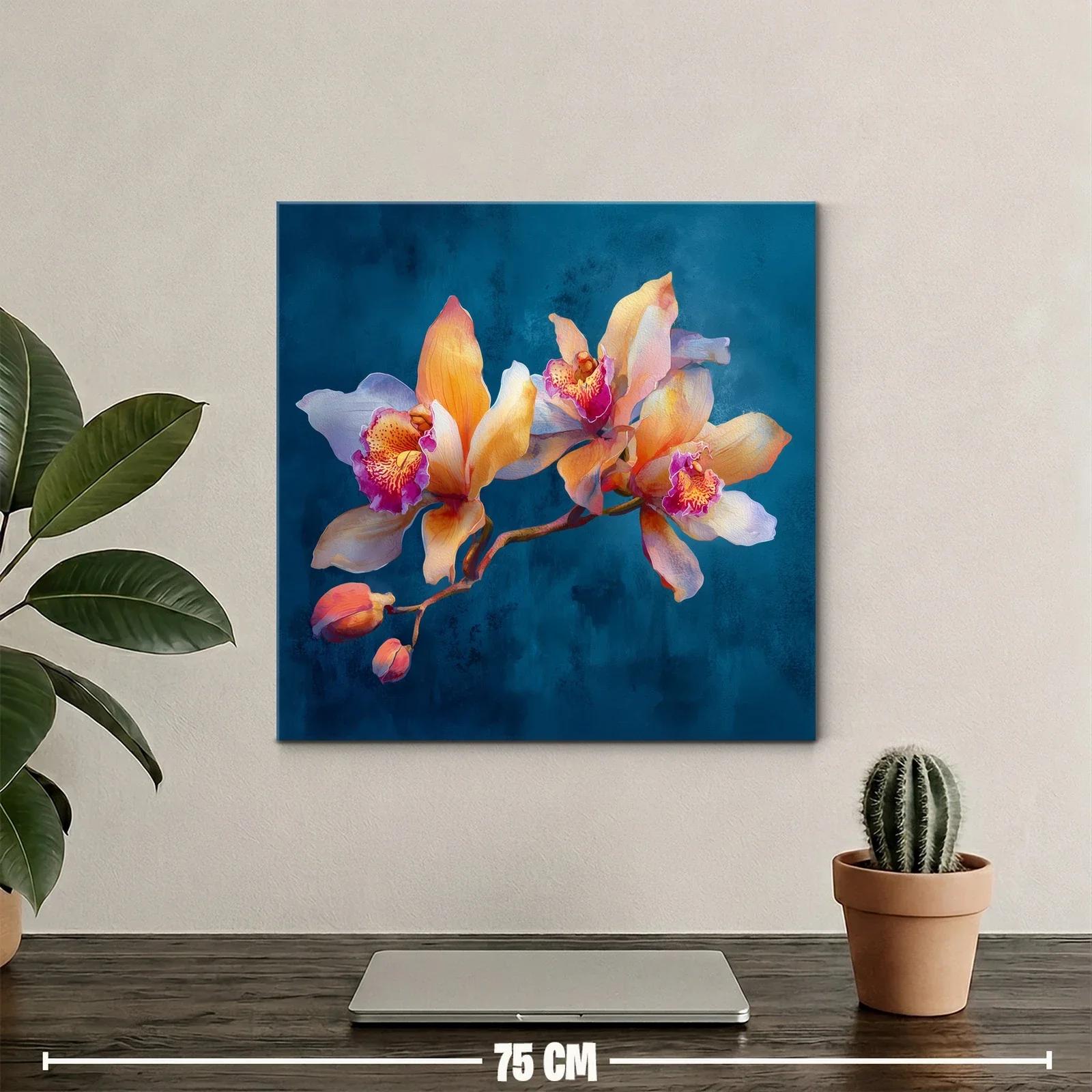 Elegancia floral en tonos cálidos sobre fondo azul profundo — miniatura 2