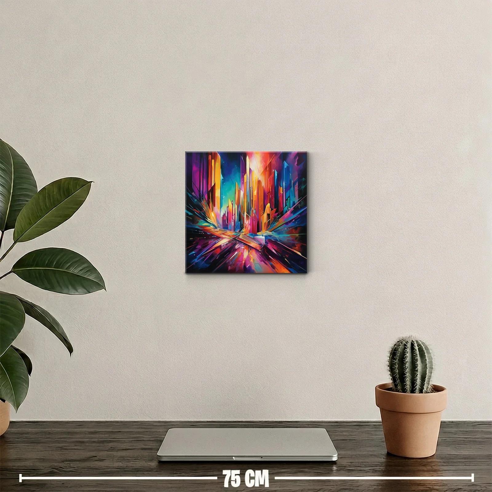 Cuadro vibrante con paisaje urbano abstracto colorido — miniatura 2