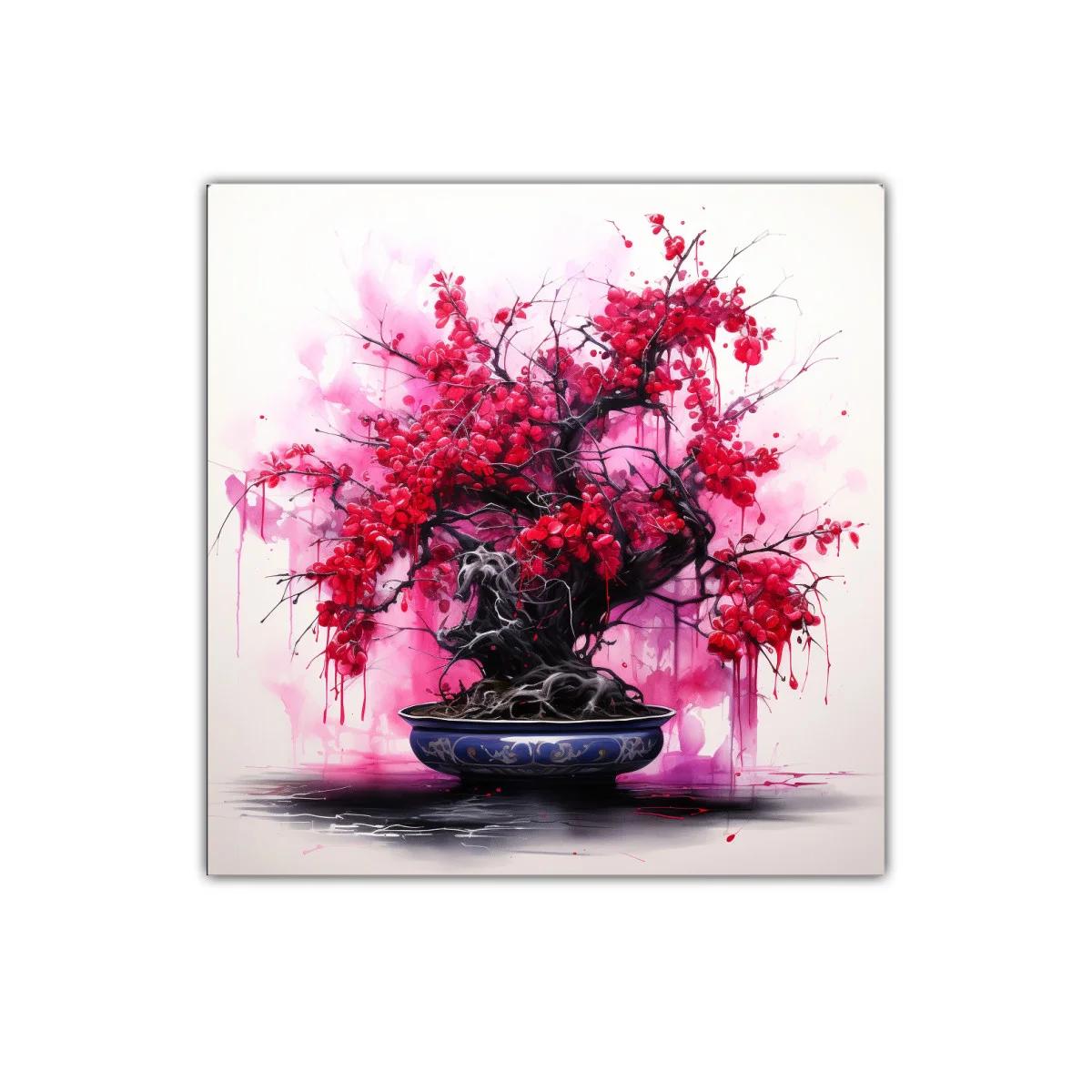 Árbol Bonsái con Flores Rojas Vibrantes — imagen principal