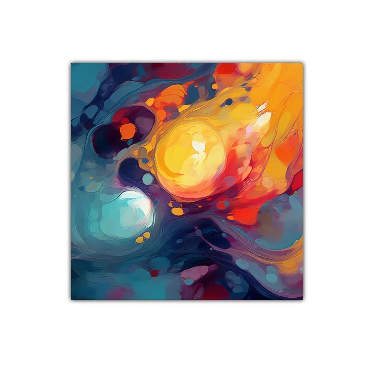 Cuadro abstracto con vibrantes tonos cálidos y fríos en movimiento — imagen principal