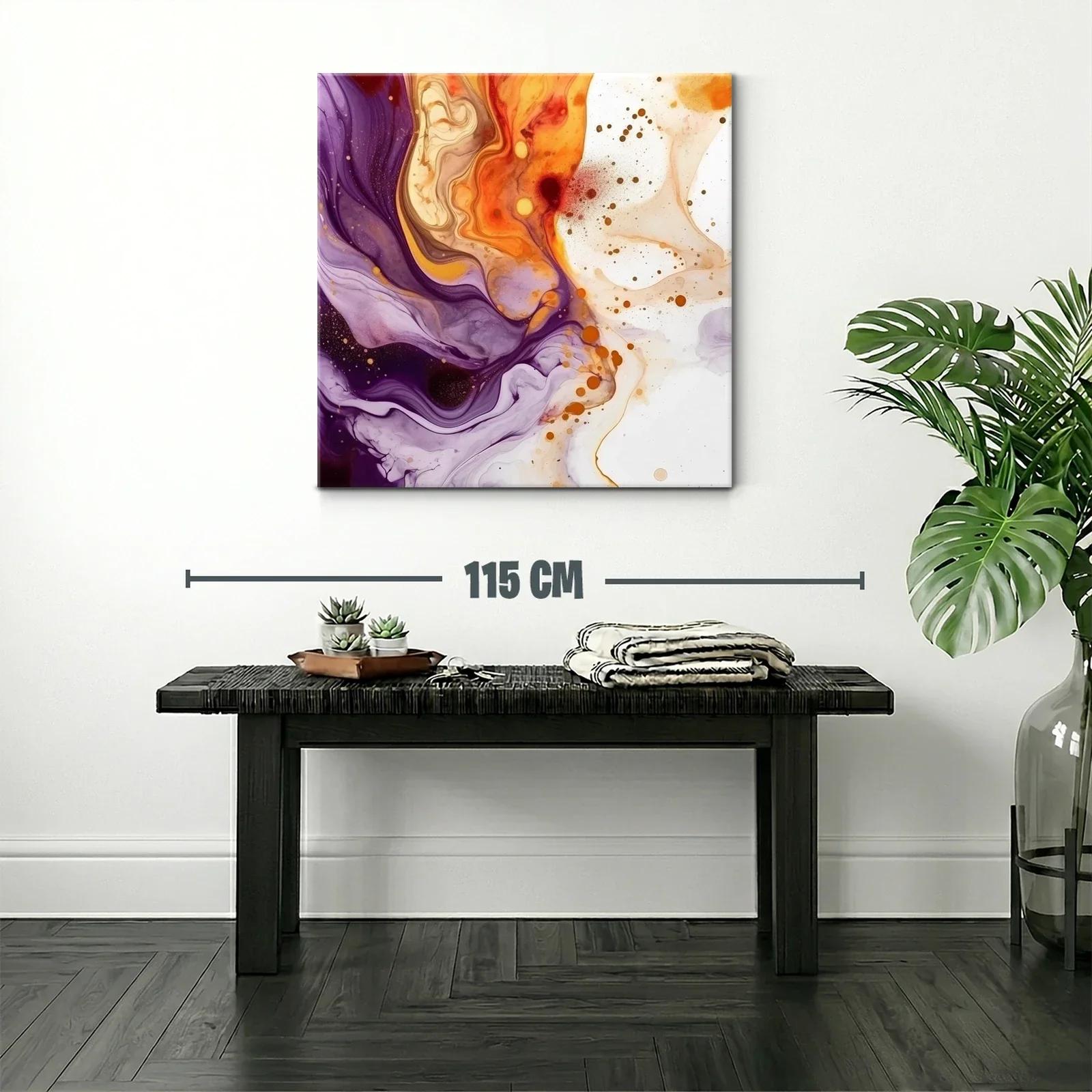 Cuadro abstracto con tonos cálidos y lilas vibrantes — miniatura 2