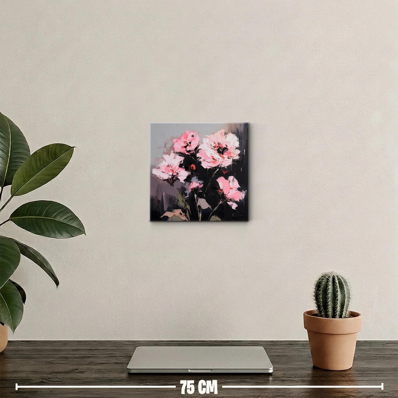 Cuadro decorativo con flores rosas en fondo oscuro — miniatura 2