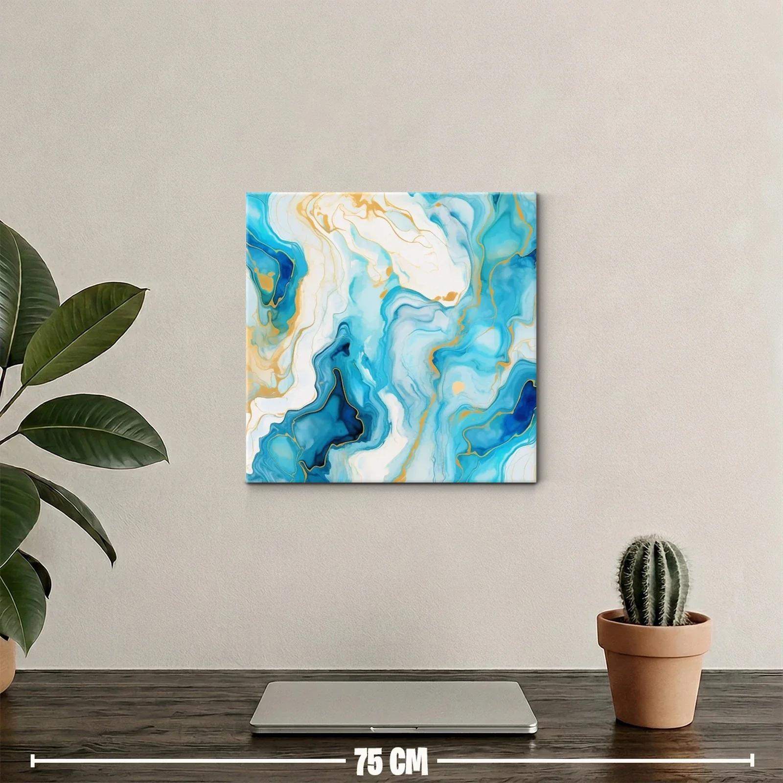 Cuadro abstracto con tonos azules y dorados elegante — miniatura 2