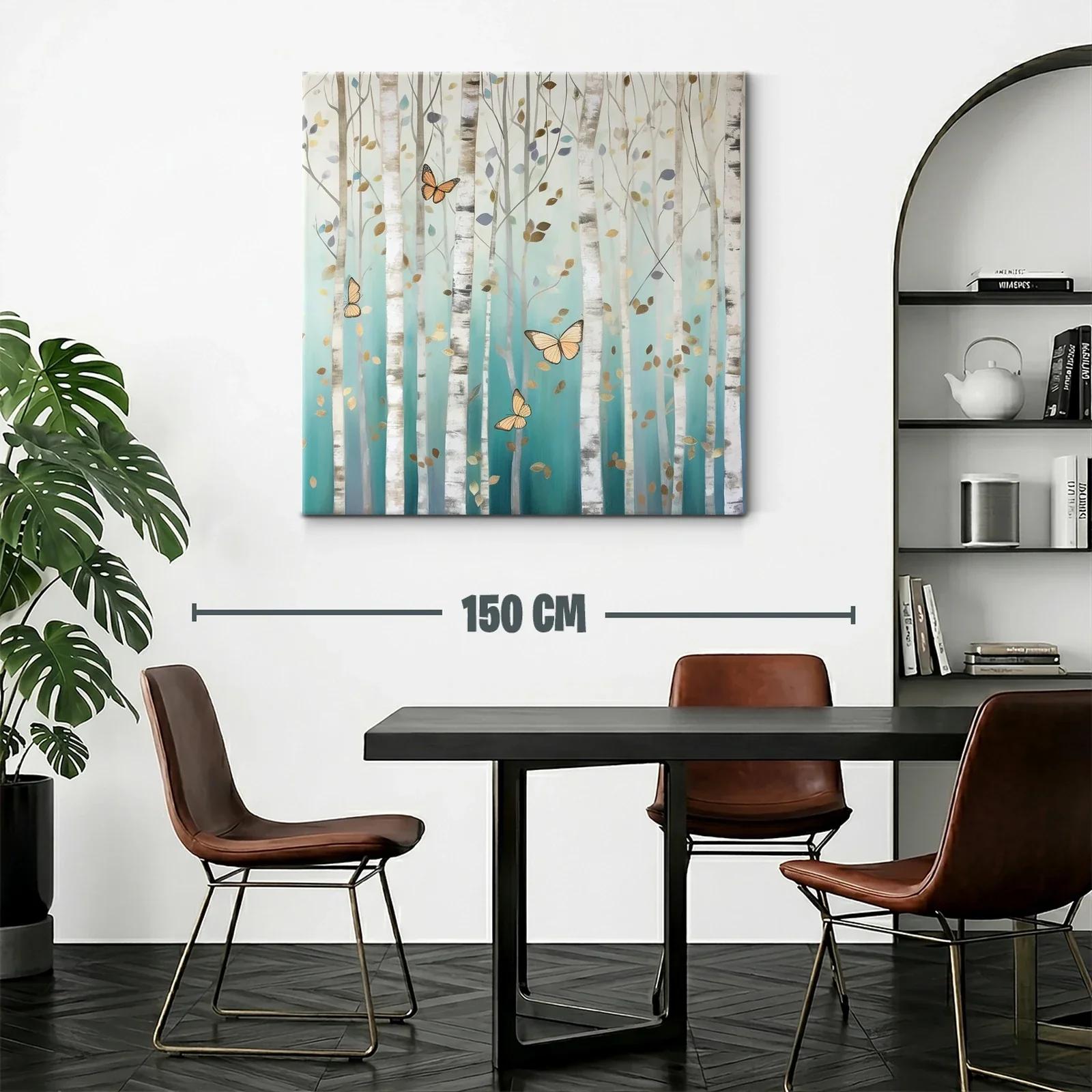 Bosque de abedules con mariposas doradas y azul turquesa — miniatura 2