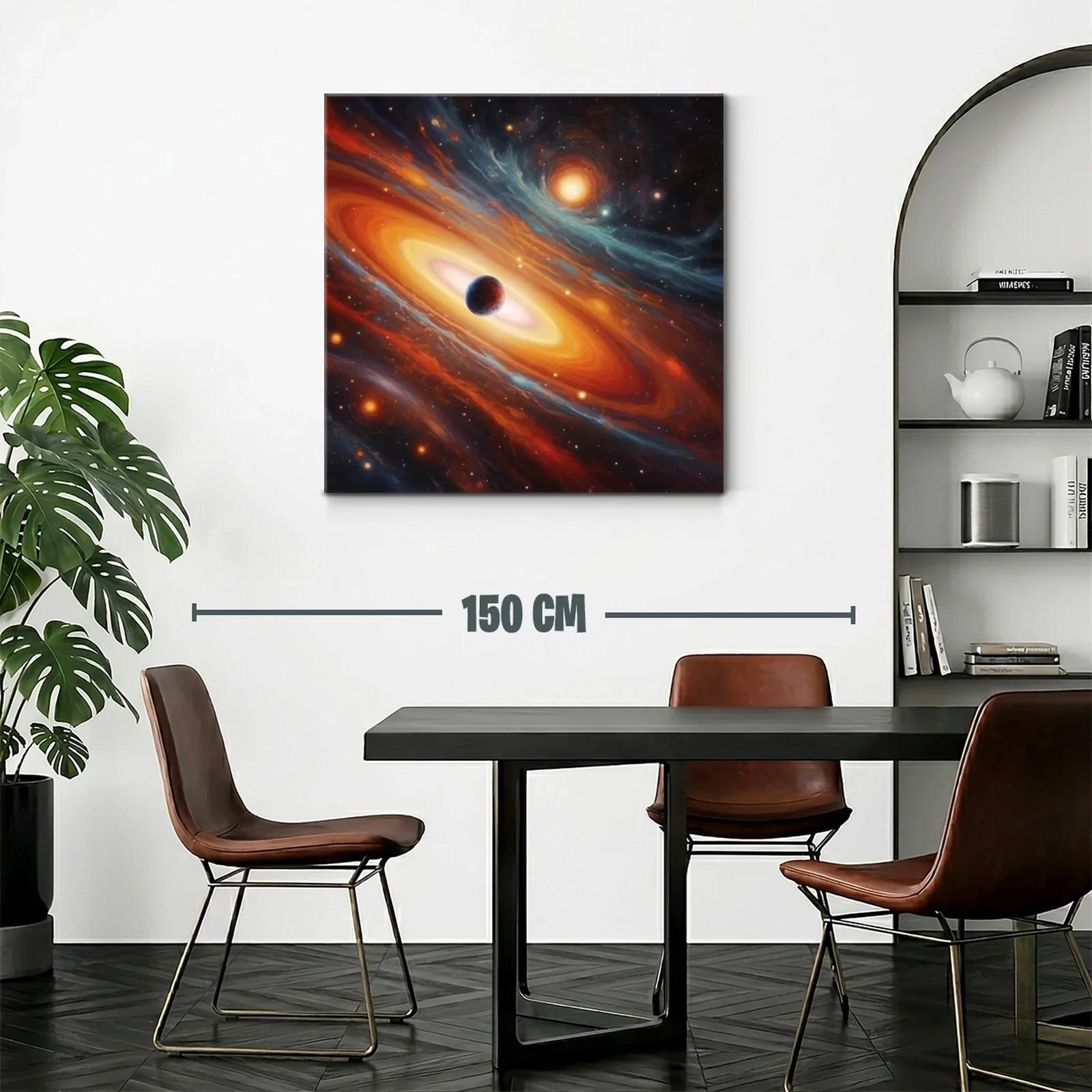 Cuadro galaxia en tonos cálidos con planeta central — miniatura 2
