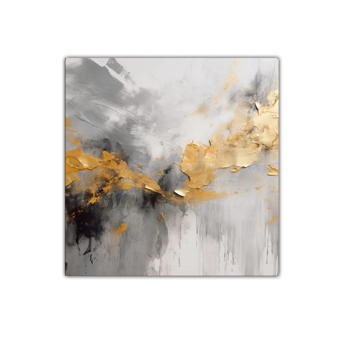 Cuadro abstracto con tonos dorados y grises elegantes