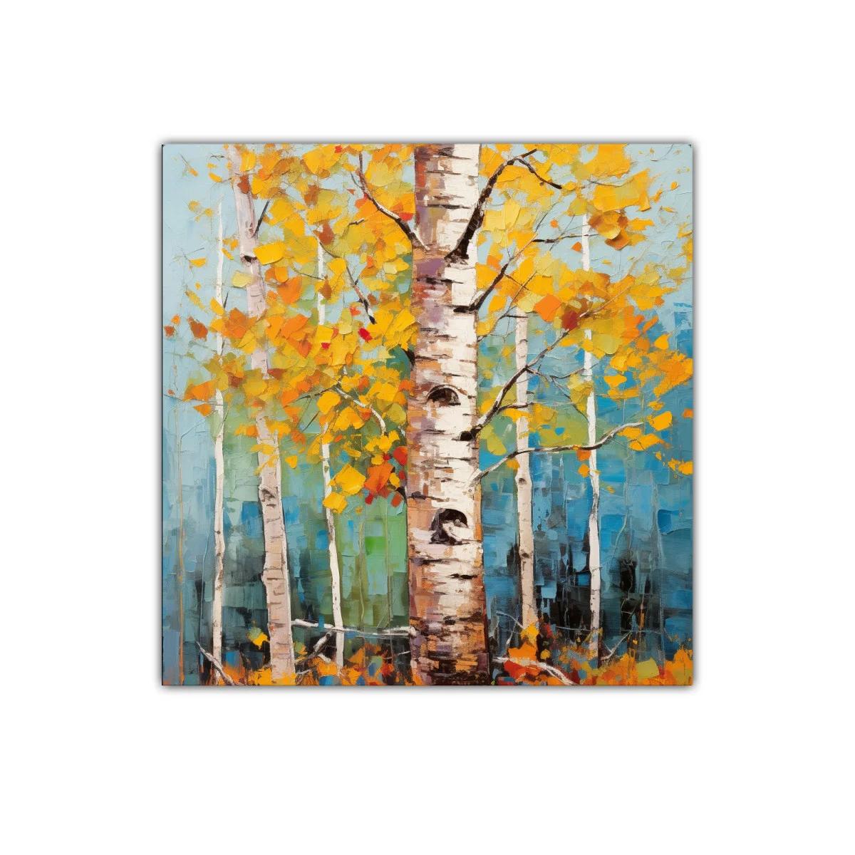 Bosque de abedules con hojas amarillas vibrantes